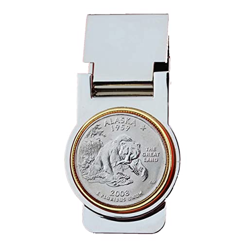 US 2008 Alaska State Quarter Coin Hinged Money Clip NEW
