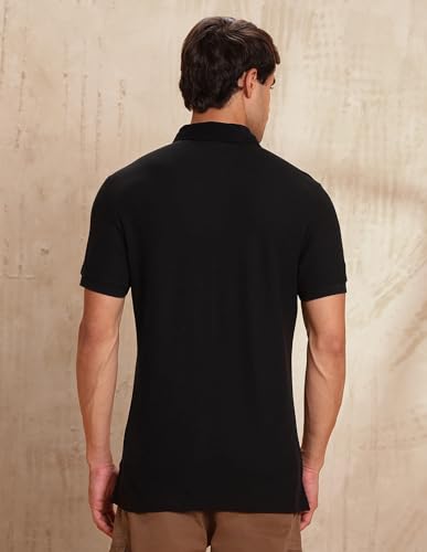 Image of U.S. Polo Assn. Denim Co. Black Textured Cotton Regular Fit Men's Polo Shirt