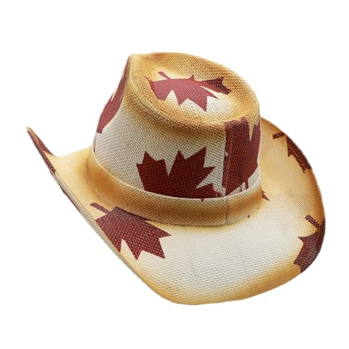 Image of Mens Straw Cowboy Hat Unisex Western Beach Sun Hat for Men Women Wide Brim Fedora Hat Cowgirl Hats Summer Panama Hat