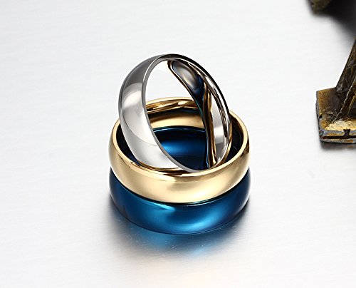 MEALGUET 6MM High Polished Traditional Plated Plain Stainless Steel Promise Wedding Bands Ring Size US4-14, Gold/Silver/Blue