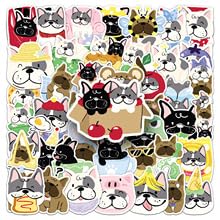 TUIOBUN 50PCS Cute French Bulldog Stickers for Skateboard,Scrapbook,Laptop,Notebook Bike,Luggage,Water Bottle,Cartoon Animal Waterproof Vinyl Decals,Girls Adults Sticker,Dog Aesthetic Graffiti Decals