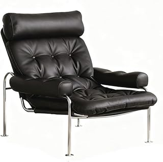 Mid-Century Modern Leather Accent Chair – Stainless Steel Frame Lounge Compact for Living Room(A)