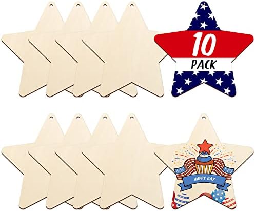 Large Size 7" Wooden Star Ornaments to Paint, DIY Blank Unfinished Wood Ornament for Crafts Hanging Decorations ,Halloween Christmas Thanksgiving Flag Day Decorations Gifts