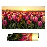 マウスパッド チューリップの花 大型 防水 ゲーミング マウスパッド 90 x 40cm 拡張 キーボードパッド 滑り止めゴム底 滑り止め デスクマット おしゃれ キーボードパッド マウス対応 耐洗い表面 快適操作性 ゲーム 仕事 ホーム用 オフィス 女性へのプレゼント J-968
