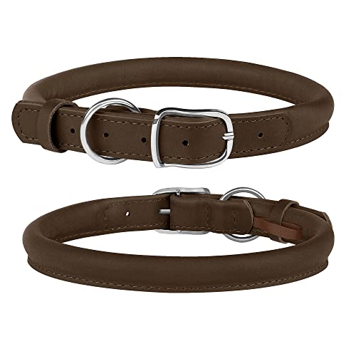 Murom Rolled Leather Dog Collar Soft Adjustable Round Rope Pet Collars For Small Medium Large Dogs Puppy Green Blue Pink Brown Aquamarine (8"-12" Neck Fit, Dark Brown) #TOP1