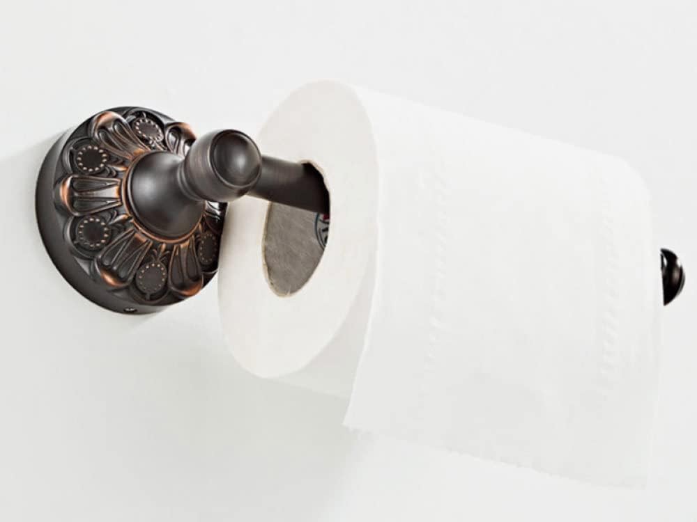 OAKITA Black Bathroom Hardware Set Antique Brass Brush Toilet Paper Holder Robe Towel Ring Bathroom Grab Bar Ceramic Soap Dish Retro,Roll Paper Holder