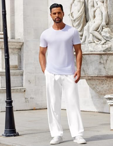 COOFANDY Mens Casual Pants Drawstring Elastic Waist Pants Linen Summer Beach Pants3