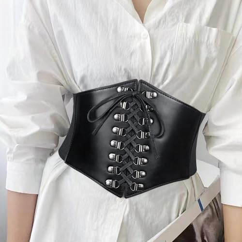 eYLun Womens Corset Belt Vintage Lace-up Elastic Waist Belt Punk Rivet Tied Waspie Wide Belt2