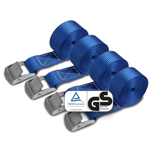 Cinghia di fissaggio Cinghie di tensione - blu - 1m 2,5m 4m 6m - diverse quantità, sicura del carico resistenza fino a 250 kg DIN EN 12195-2 ; 4 pezzi 2.5 cm x 2.5 m