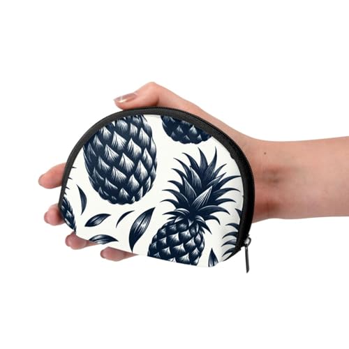 Portable Coin Purse Black-White-Pineapple Mini Zippered Money Pouch Card Holder3