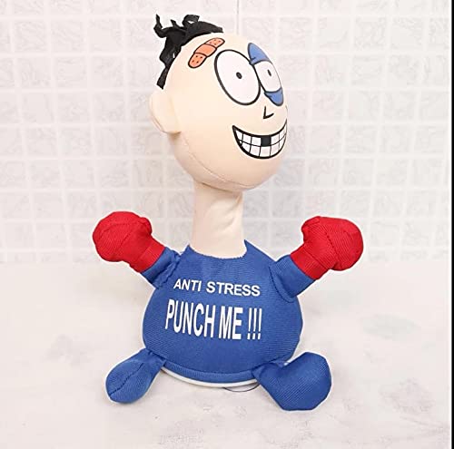 TrandsPlush Toys Interactive Kinetic Toy Anti-Stress Punch Me Beaten Little People Electric Creative Screaming Decompression Doll (blue)