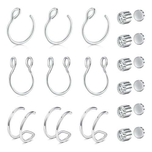 VCMART Fake Nose Ring Fake Septum Fake Nose Ring Hoop Clip On Fake Nose Piercing Faux Lip Ear Septum Nose Ring Non Pierced Fake Nose Rings for Women Men No Piercing Body Jewelry