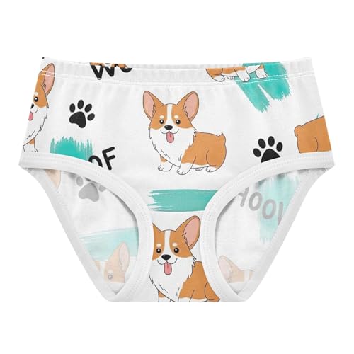 Cotton Girls Underwear Toddler Cute Cartoon Corgi Dogs Footprints Panties for Girl Florals Briefs Underpants 2t