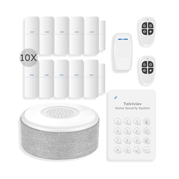 tolviviov Alarm System for Home Security, DIY Door Alarm Security Systems, Smart App Alerts, 15Piece Kit, No Monthly fee, WiFi Alarm, Door Window Motion Sensor, for Home Security, and Kids Safety