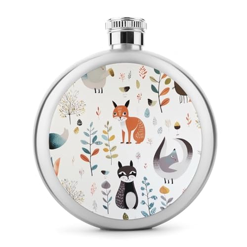 Stainless Steel Wine Bottle Liquor Container Animal Picture Print Leak Proof Hip Flask Durable for Camping Hiking Travel Festivals