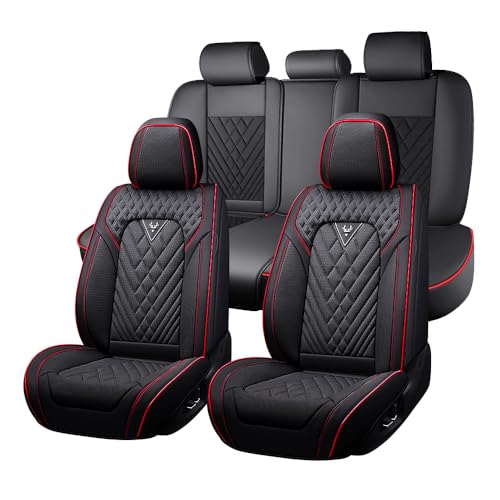 Image of Car Seat Covers for Chevrolet Equinox 2005-2026, Premium Nappa Leather Waterproof & Anti-Slip, Full Coverage Customized fit Chevrolet Equinox Seat Covers Full Set (5 Seats Standard,Black-Red)