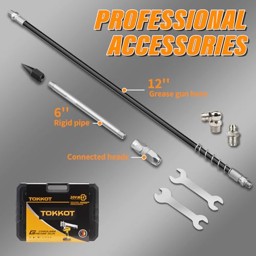 TOKKOT Pistola de graxa elétrica para bateria máxima de 20 V De/Walt (sem bateria) Kit com luz LED b