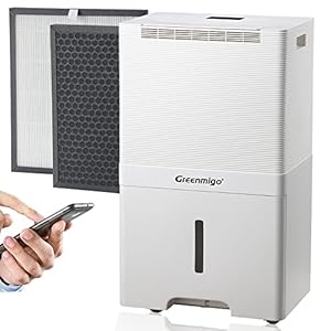 Greenmigo Deshumidificador 55L con Ionizador y App Control,Purificador Aire con Filtro HEPA,Deshumidificación Continua y Secado de Ropa,Panel de Control Digital y Temporizador 24h(ALPHA-AF55 WiFi)