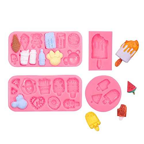 4 Pcs Ice Cream Fondant Molds, Mini Popsicle Cake Decorating Silicone Molds For Cupcake Toppings, Candy, Chocolate, Mousse, Soap, Candles, Polymer Clay Resin Crafts, Baby Showers, Birthday Party #TOP29