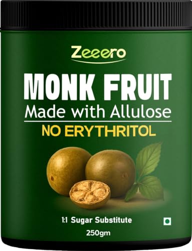 Image of Zeeero Monk Fruit Without Erythritol | Monkfruit Extract With Allulose Sweetener | Monk Sugar | Monk Fruit Powder | No Preservatives 250g Jar