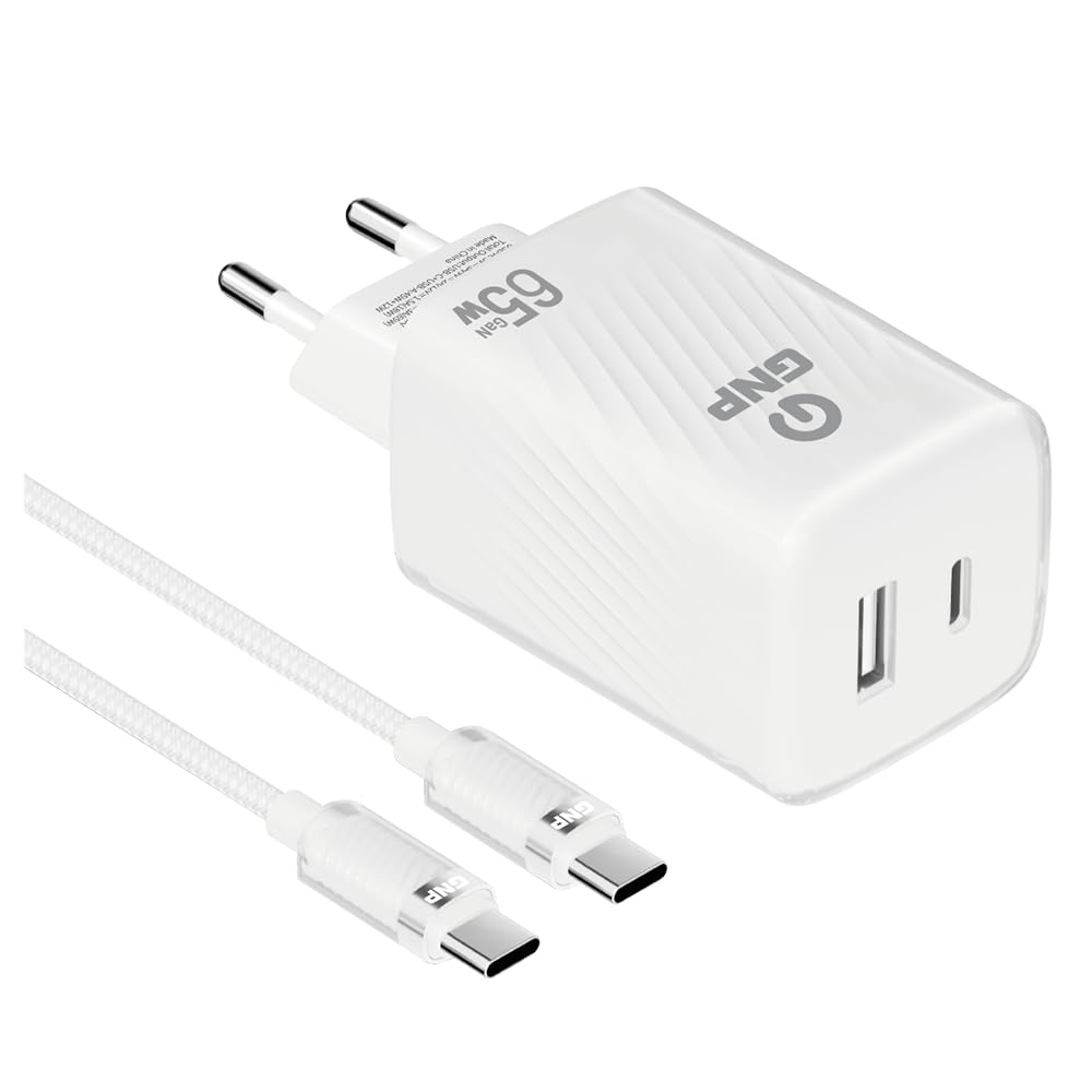 GNP 65W Transparent GAN Çift Çıkışlı Şarj Adaptörü ve Type-C Kablo