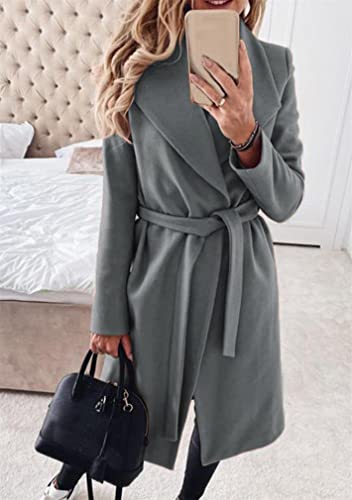 BOFETA Women's Casual Shaw Collar Wool Blend Wrap Coat Open Front Long Solid Color Pockets Cardigan Pea Coat with Tie Belt2
