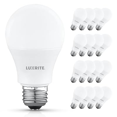 LUXRITE A19 LED Light Bulb 60 Watt Equivalent, 5000K Bright White, 800LM, Non-Dimmable, Standard LED Light Bulbs, 8W, E26 Base, Enclosed Fixture Rated, Damp Rated, ETL Listed (16 Pack)