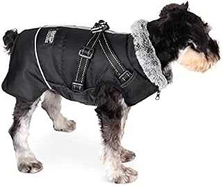Dociote Dog Coats Waterproof with Harness Removable, Dog Winter Coat Jacket with Foldable High Collar Soft Lining Reflective Warm Dog Clothes Outfits Windproof Snowproof for Small Medium Dogs Red L