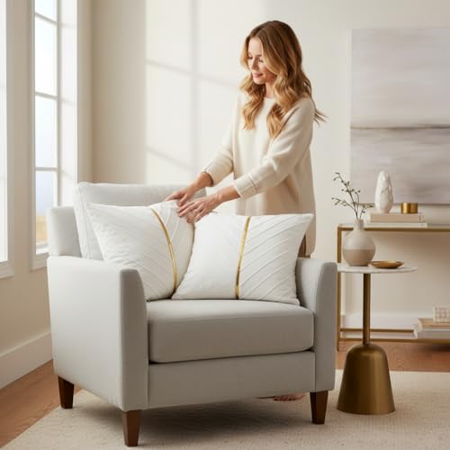 Image of Velvet Throw Pillow Covers 22x22 inch Pack of 2 Gold Decor White