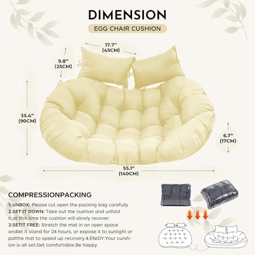 Image of Double Seater Cushion Set - Polyester Fabric Padded Seat for Hanging Egg /Garden Jhula (Cushion ONLY Cream)