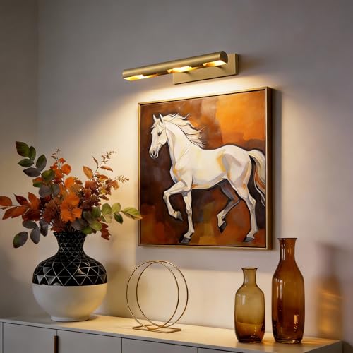 Image of 18in Hardwired Picture Light for Wall Set of 2 Brass Art Light, Adjustable 270 Gold Dimmable Library Light Gallery Light Art Deco Sconce Lights for Museum Painting Photo Artwork
