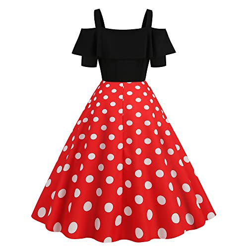 Wellwits Women's Off Shoulder Strap Polka Dots 1950s Vintage Dress2