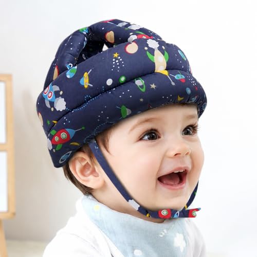 Image of MELVIS Baby Safety Helmet for Crawling & Walking | Soft Cushion Head Protector Helmet for Toddlers 6 Months-2 Years | Adjustable Infant Head Guard - Multi Printed Dark Blue