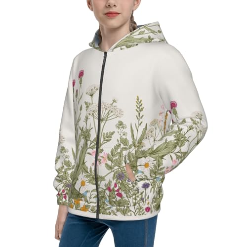 Herbs and Wildflowers Kids Pullover Hoodies Boys Zip Up Sweatshirts Girls Athletic Clothes with Pocket