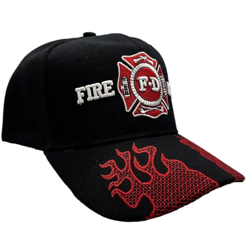 Firefighter Fire Department Baseball Cap w/ Embroidered Flames