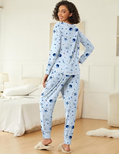 Image of Ekouaer 2 Pack Womens Pajama Sets Long Sleeve Lounge Sets Soft Pj Sleepwear Loungewear