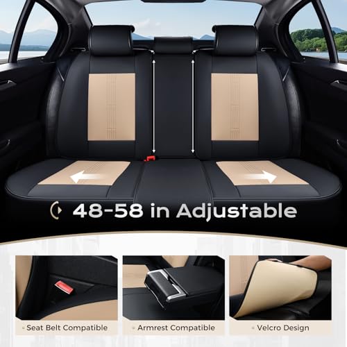 Image of Coverado Car Seat Covers Full Set, Front Seat Covers with Lumbar Support and Back Seat Cover Waterproof Leather Automotive Seat Cover, Universal Car Interior Protectors Cushion for Most Cars