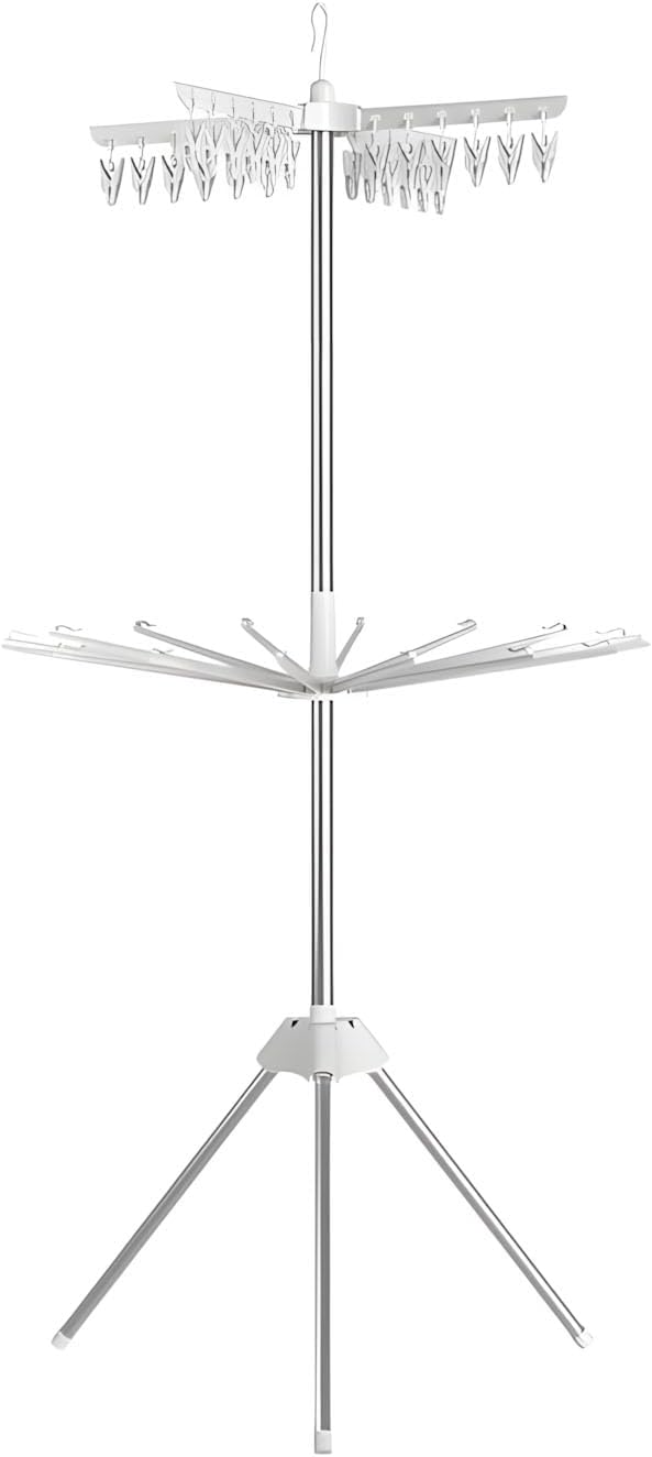 Mjaie Strong Rustless Two Layer Pliable Drying Rack with Multiple Fasteners and Tool Complimentary Assembly for Permanent Home Laundry Limited Drying Rack