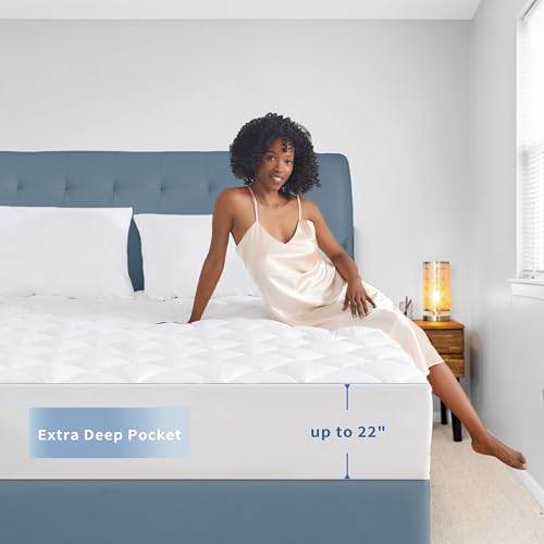 Sunflower Quilted Mattress Protector, Pad, Cotton King Cover Waterproof, Extra Deep Pocket Thin Version, Hypoallergenic Soft Durable, White, King 78''x 80'', (SFWFMPK)