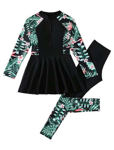 Image of FYMNSI Girls Modest Full Coverage Swimsuit Long Sleeve Rash Guard with Pants UPF 50+ Sun Protection Swimwear for Kids 5-14
