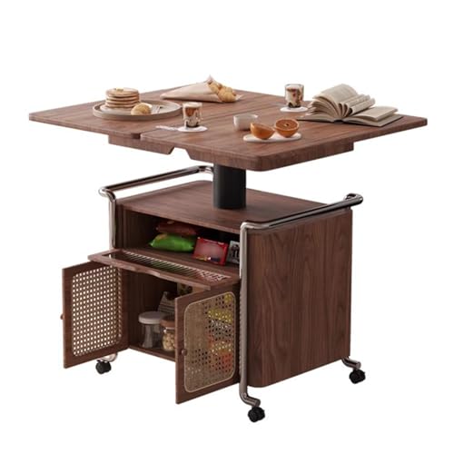 Mesa De Centro Elevable, Mesa De Centro Multifunción Convertible En Mesa De Comedor, Mesa Auxiliar De Madera, Mesa Auxiliar Plegable con 4 Ruedas Y Armario, para Sala De Estar Y Oficina En Casa