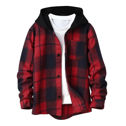 Image of Boys Girls Flannel Shirts Plaid Hoodies Fall Fashion Button Down Shirts