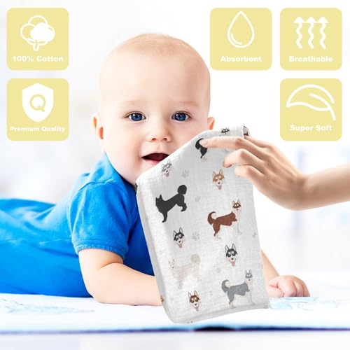Image of vvfelixl Baby Cotton Washcloths Siberian Husky Dog Infants Bath Towel for Unisex Puppy Face Towels for Newborn, Natural Baby Wipes Delicate Skin, 11.8 X 11.8 inch, one sizex3