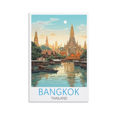 Bangkok Thaïlande - Poster de voyage vintage - Impression sur toile pour salon, chambre à coucher, dortoir, maison, bureau - 20 x 30 cm