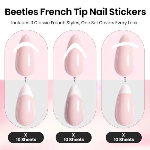 Image of Beetles French Manicure Nail Art Stickers 30 Sheets French Tip Tool 3 Designs Self-Adhesive Nail Tips Guides for DIY Decoration Nails Art