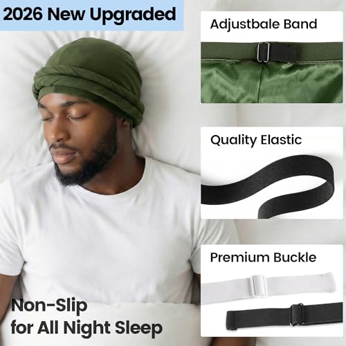 Image of Ababalaya Upgraded Satin Lined Halo Turban Durag for Men &Women Sleeping Bonnet PRE-Tied Headwraps for Hair Loss