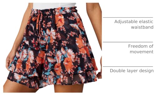 Image of Aoudery Flowy Shorts for Women Casual Boho Floral Skorts Ruffle Mini Skirts Running Tennis Butterfly Chiffon Shorts