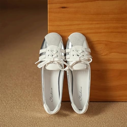 Ballet Sneakers for Woman Leather Trendy Lace Up Ballerina Flats Round Toe Fancy Walking Office Ballet Shoes 2025 Spring Summer Casual Daily Comfortable Footwear2