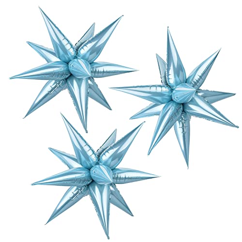 Image of 3pcs 26inch 3D Explosion Star foil balloon, Pearled Blue Foil Cone star burst Balloons for Birthday Wedding New Year Party Event