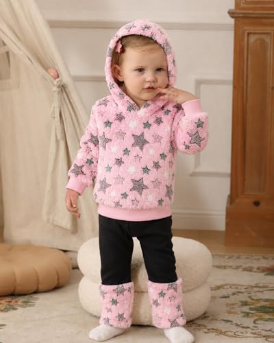 Image of Jecson Toddler Girl Clothes Baby Girl Fleece Hoodie Outfits Thick Thermal Winter Leggings 2Pcs Clothing Sets 6M-4T